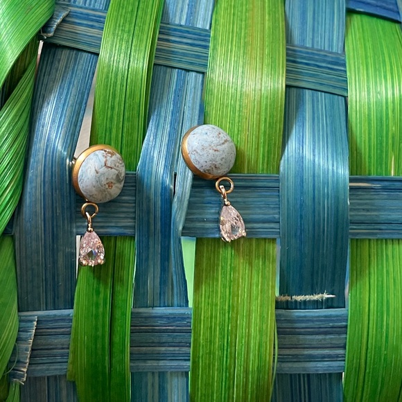 Dainty Blue Matte Stone Effect CZ Earrings - Picture 5 of 6